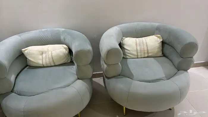 كنبتين لون سماوي جديده مع مساند 0