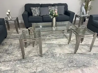 كنب 3 قطع اشلي مع طقم طاولات خدمة 3