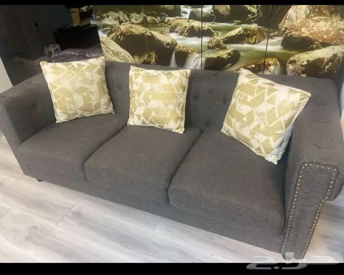 طقم كنبب مستعمل جديد كبير مودرن لونه رمادي غامق تم غسله 0