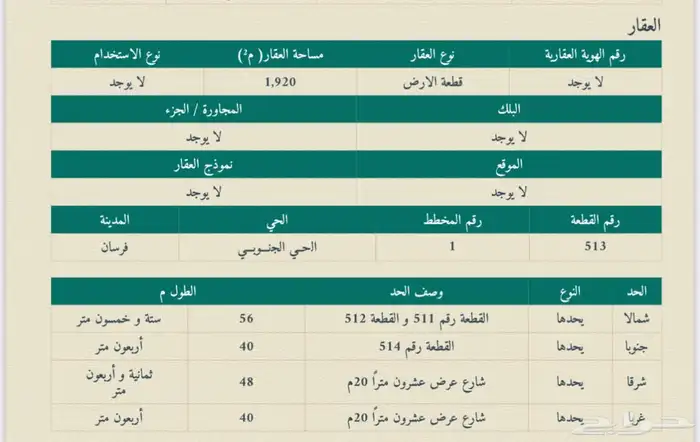 ارض سكنية للبيع - بمدينة فرسان - الحي الجنوبي 1