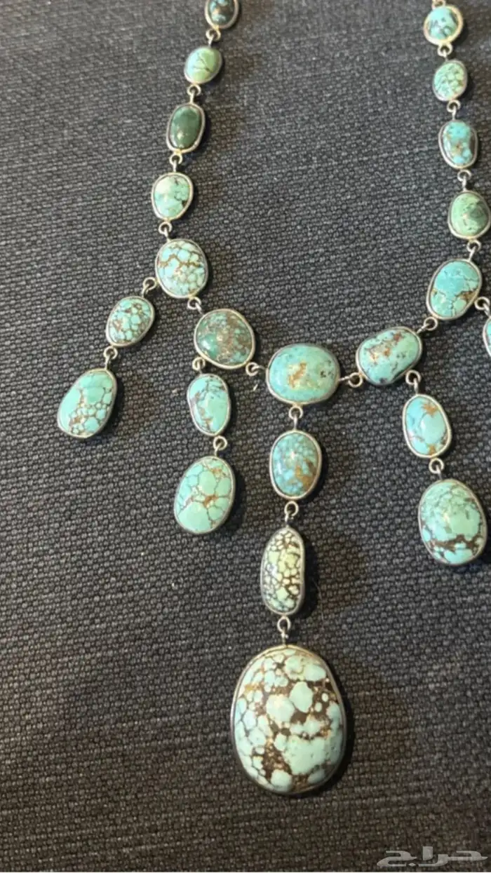 قلادة عقد فضة بمجموعة كبيرة من حجر الفيروز التركواز أنتيك 16