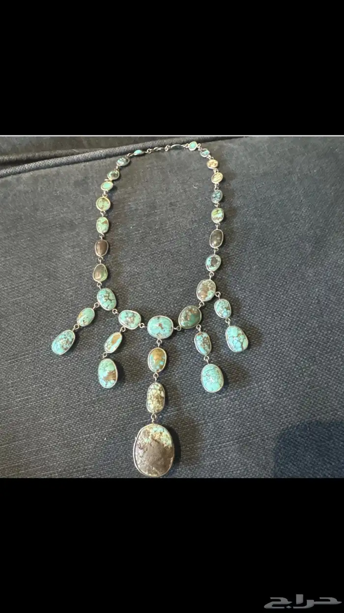 قلادة عقد فضة بمجموعة كبيرة من حجر الفيروز التركواز أنتيك 13