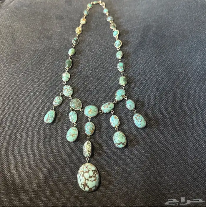قلادة عقد فضة بمجموعة كبيرة من حجر الفيروز التركواز أنتيك 11