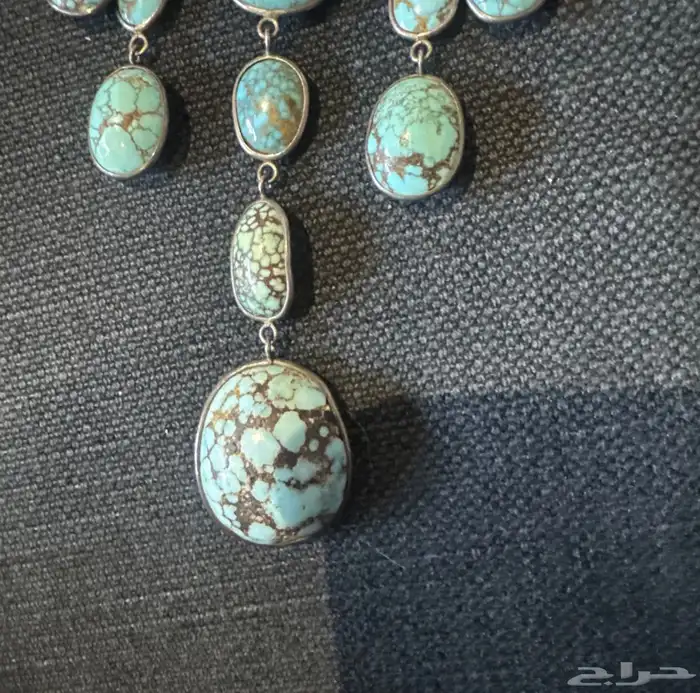 قلادة عقد فضة بمجموعة كبيرة من حجر الفيروز التركواز أنتيك 12