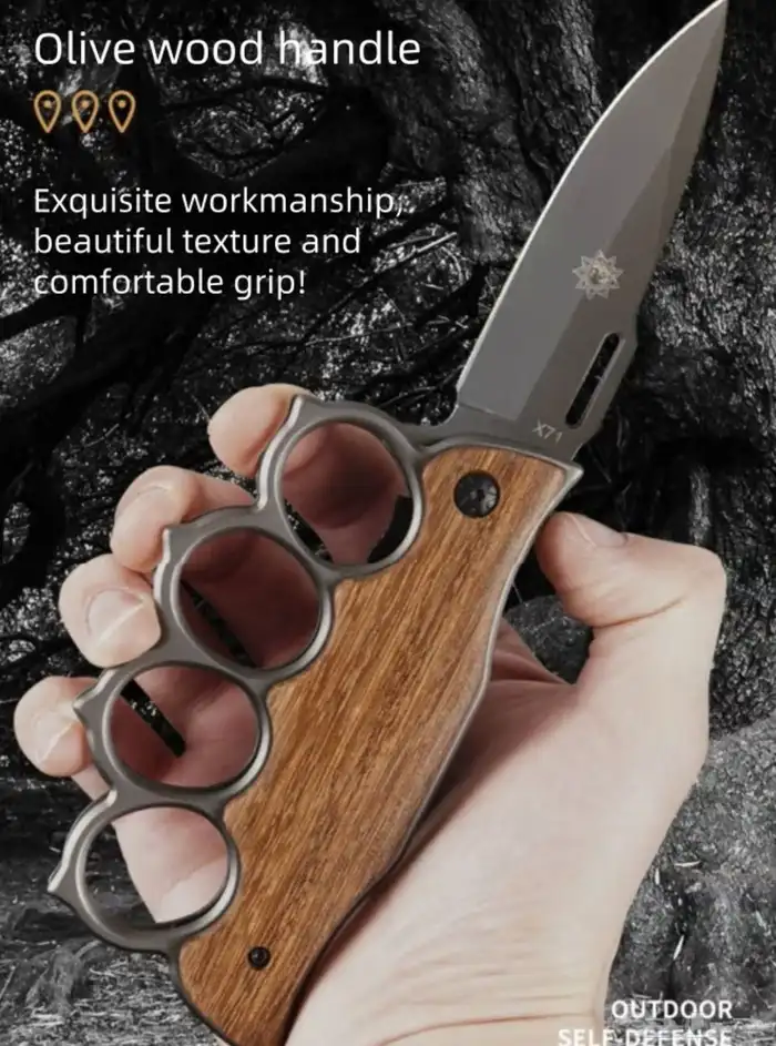 سكين مع رنق مقبض خشب زيتون 1