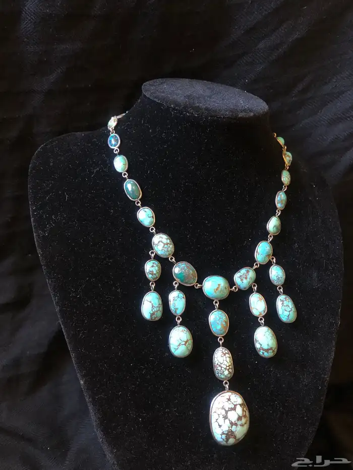 قلادة عقد فضة بمجموعة كبيرة من حجر الفيروز التركواز أنتيك 5