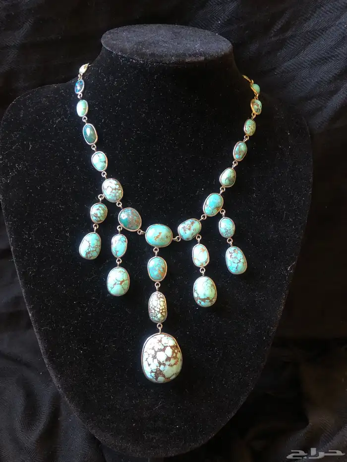 قلادة عقد فضة بمجموعة كبيرة من حجر الفيروز التركواز أنتيك 6