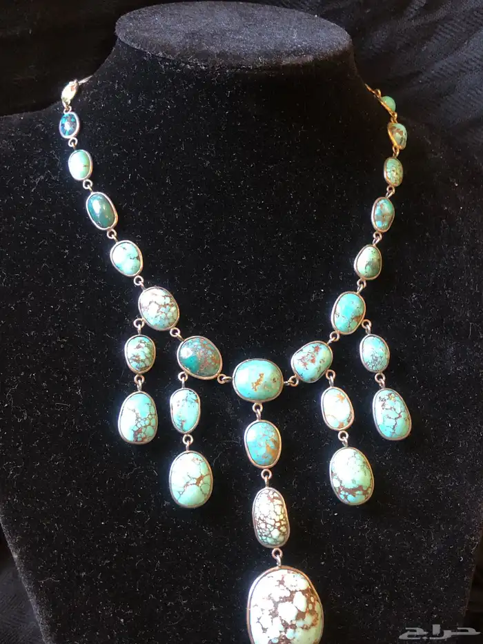 قلادة عقد فضة بمجموعة كبيرة من حجر الفيروز التركواز أنتيك 1