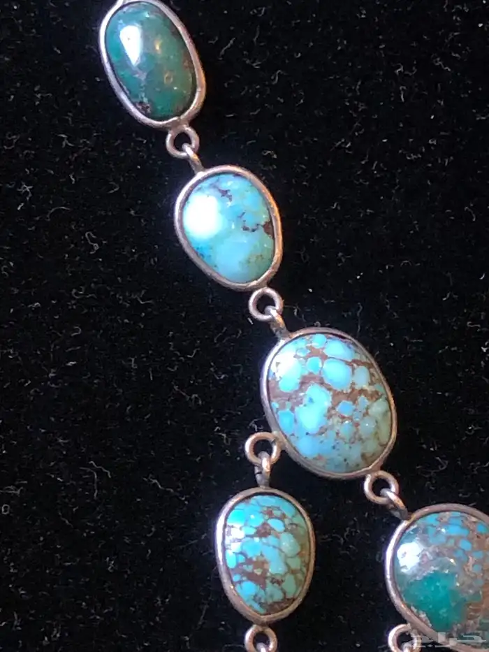 قلادة عقد فضة بمجموعة كبيرة من حجر الفيروز التركواز أنتيك 3