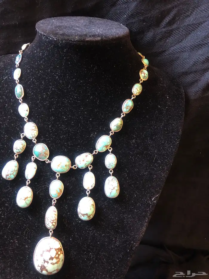 قلادة عقد فضة بمجموعة كبيرة من حجر الفيروز التركواز أنتيك 8