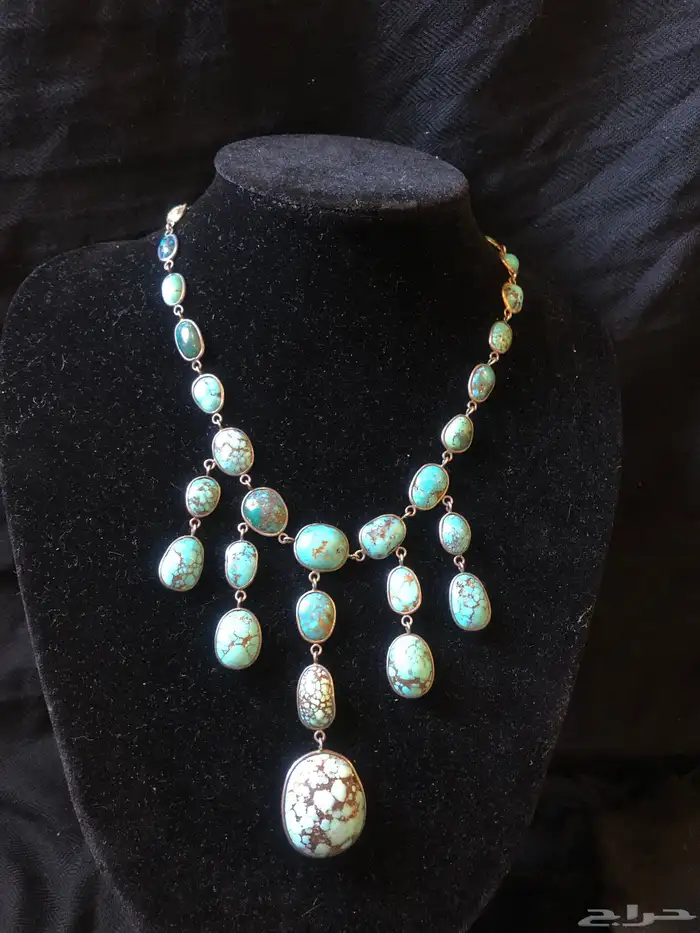 قلادة عقد فضة بمجموعة كبيرة من حجر الفيروز التركواز أنتيك 10