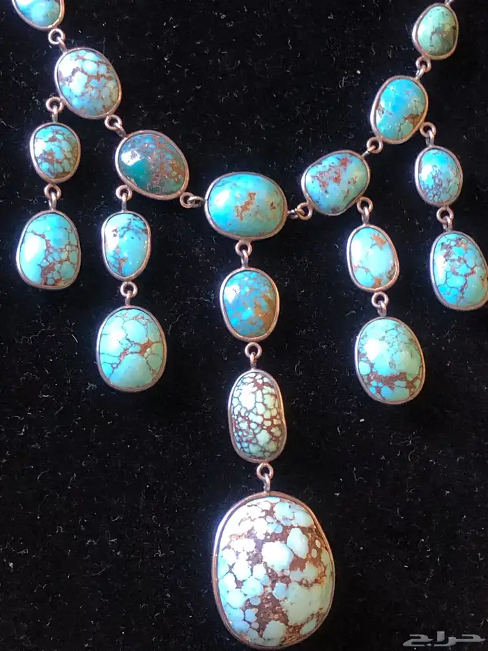 قلادة عقد فضة بمجموعة كبيرة من حجر الفيروز التركواز أنتيك 0