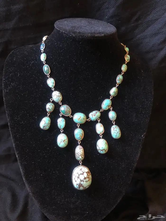 قلادة عقد فضة بمجموعة كبيرة من حجر الفيروز التركواز أنتيك 9