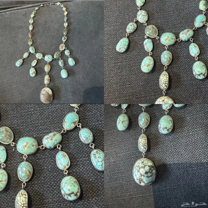 قلادة عقد فضة بمجموعة كبيرة من حجر الفيروز التركواز أنتيك 18