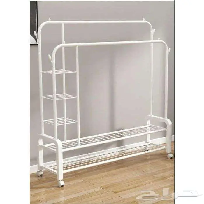 رف ملابس بقضيب مزدوج مع 3 ارفف تخزين ورفين سفليين 3