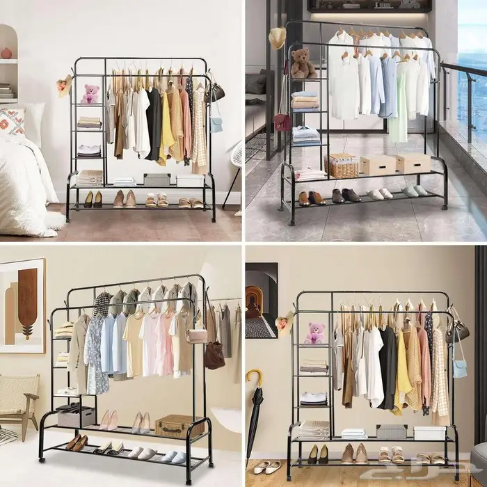 رف ملابس بقضيب مزدوج مع 3 ارفف تخزين ورفين سفليين 2