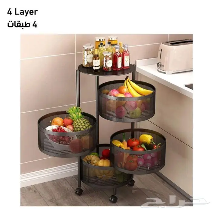رف تخزين بعربات دوارة قائمة متعددة الطبقات للخضروات 4