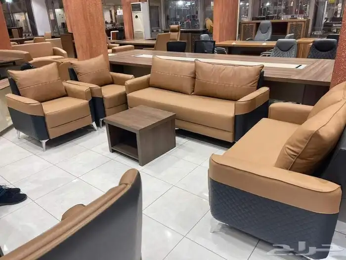 جلسه انتظار طقم كنب جلد مكتبي موديل ملكي اسود و كل ألوان 5