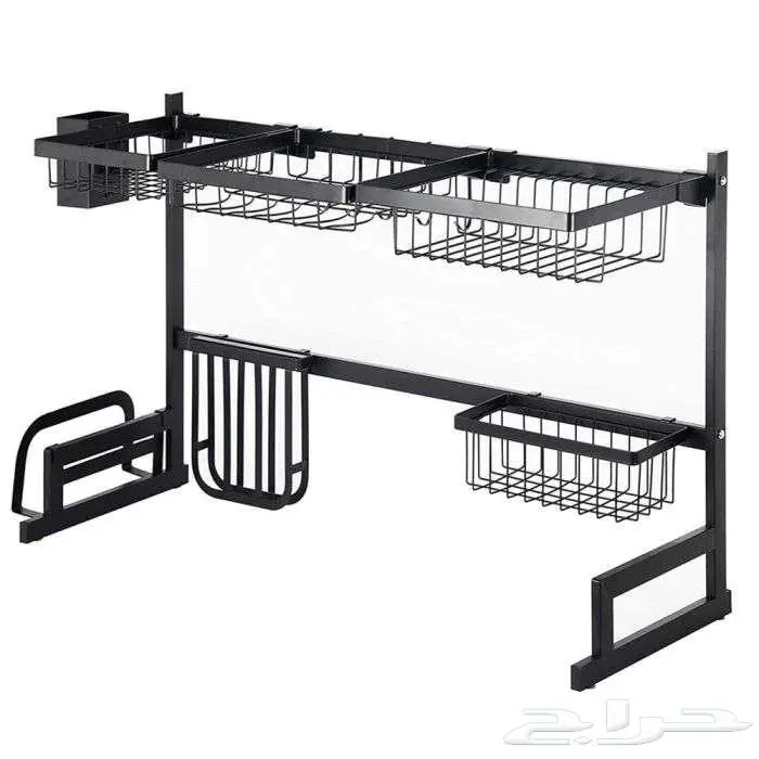 رف أطباق من معدن أسود فوق الحوض قابل للتعديل 3
