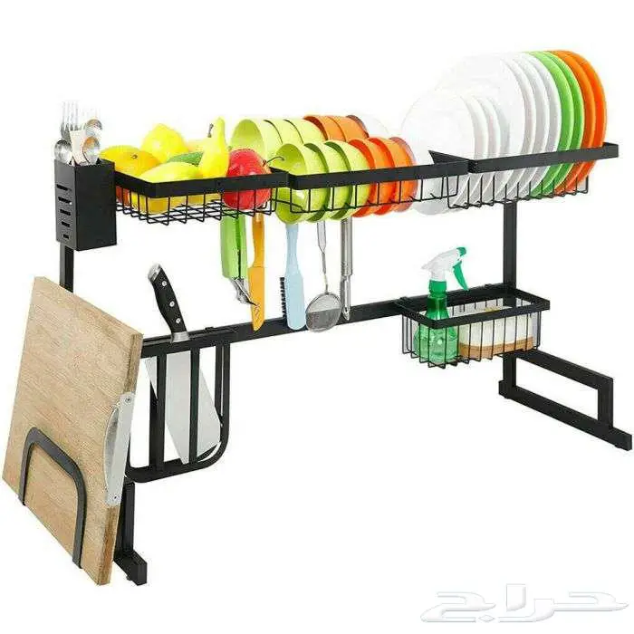 رف أطباق من معدن أسود فوق الحوض قابل للتعديل 2