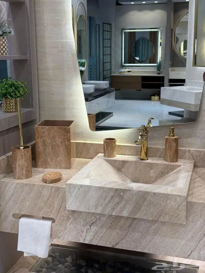 اكسسوارات حمامات طقم حمامات مكون من 5 قطع بديل الرخام 9