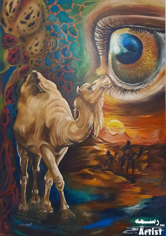 رسام - لوحة فنية عن الأبل - رسم ألوان اكريلك   متاحة للبيع 1