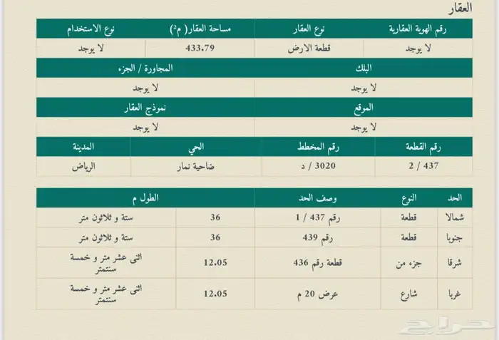 للبيع قطعة ارض نمار مخطط 3020 د 2