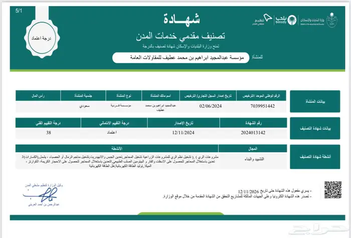 مؤسسة مقاولات مصنفة ( نقبل دفعات البنوك) 0