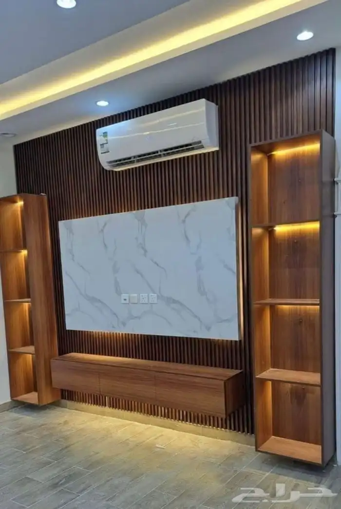 ديكورات غرف نوم  ديكورات منازل  ديكور شاشة  خشب  بديل الرخام 2