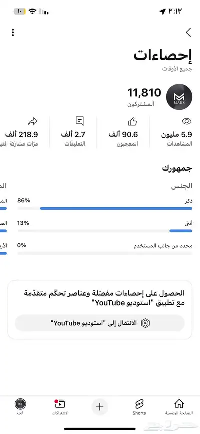قنات يتيوب 11800 متابع 1