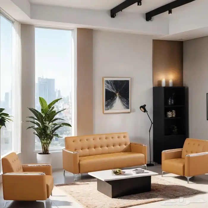 office sofa sets china طقم كنب مكتبي جلد صيني لون رصاصي 1