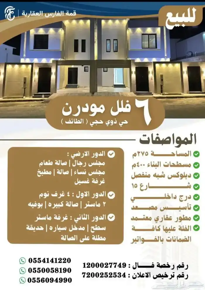 للبيع فلل دبلوكس فاخره (( دورين وملحق )) 0