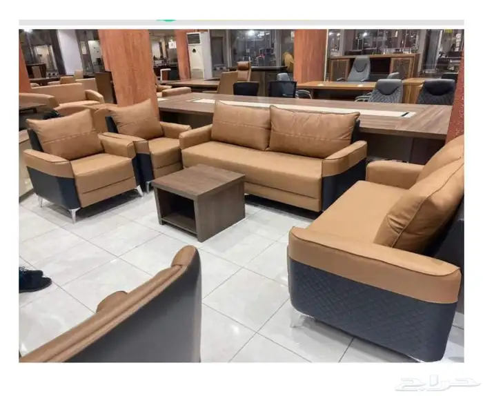 office sofa sets china طقم كنب مكتبي جلد صيني لون رصاصي 3