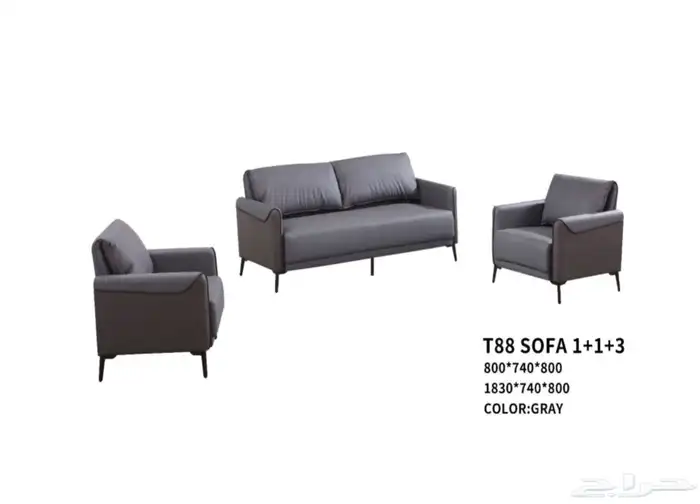 office sofa sets china طقم كنب مكتبي جلد صيني لون رصاصي 0
