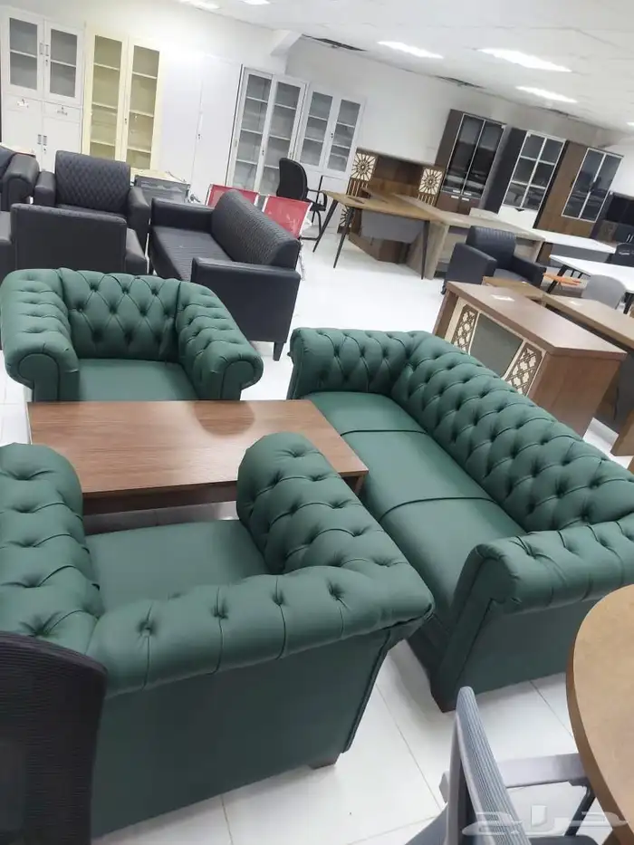 office sofa sets china طقم كنب مكتبي جلد صيني لون رصاصي 2