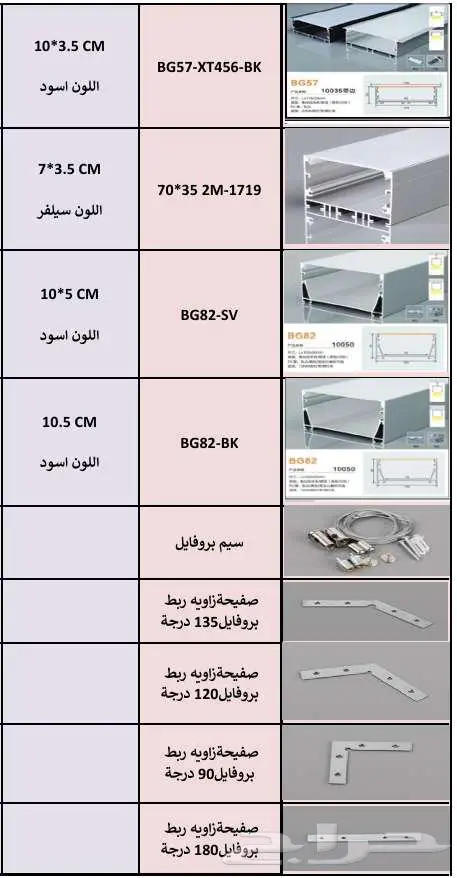 انارة داخلية بروفايلات بجميع المقاسات انارة مجنتك 8