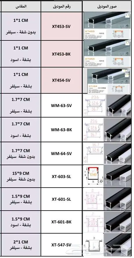 انارة داخلية بروفايلات بجميع المقاسات انارة مجنتك 9