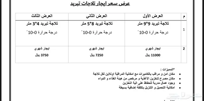 عرض سعر ايجار ثلاجات تبريد 0