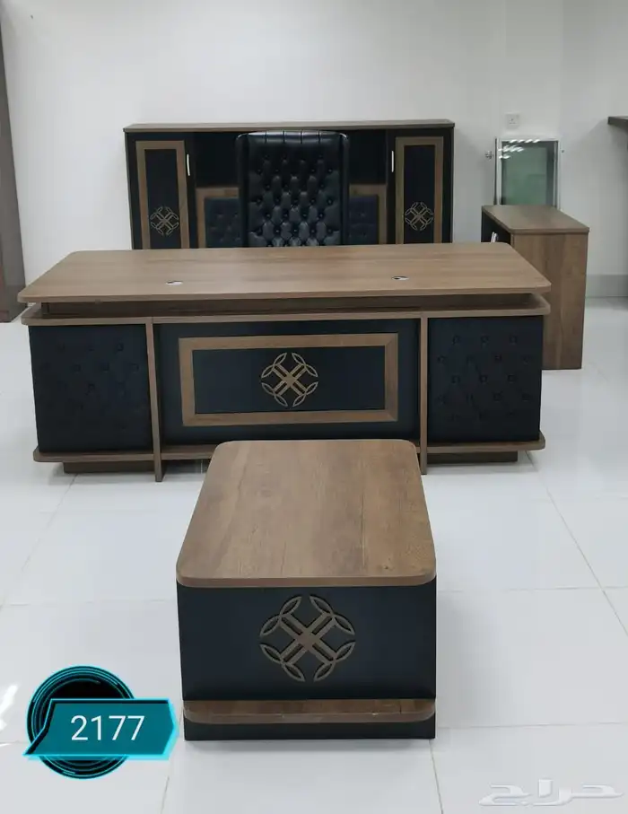 جديد مكاتب مدير طقم كامل جلد اسود و كراسي مكتبي و مكتب 0