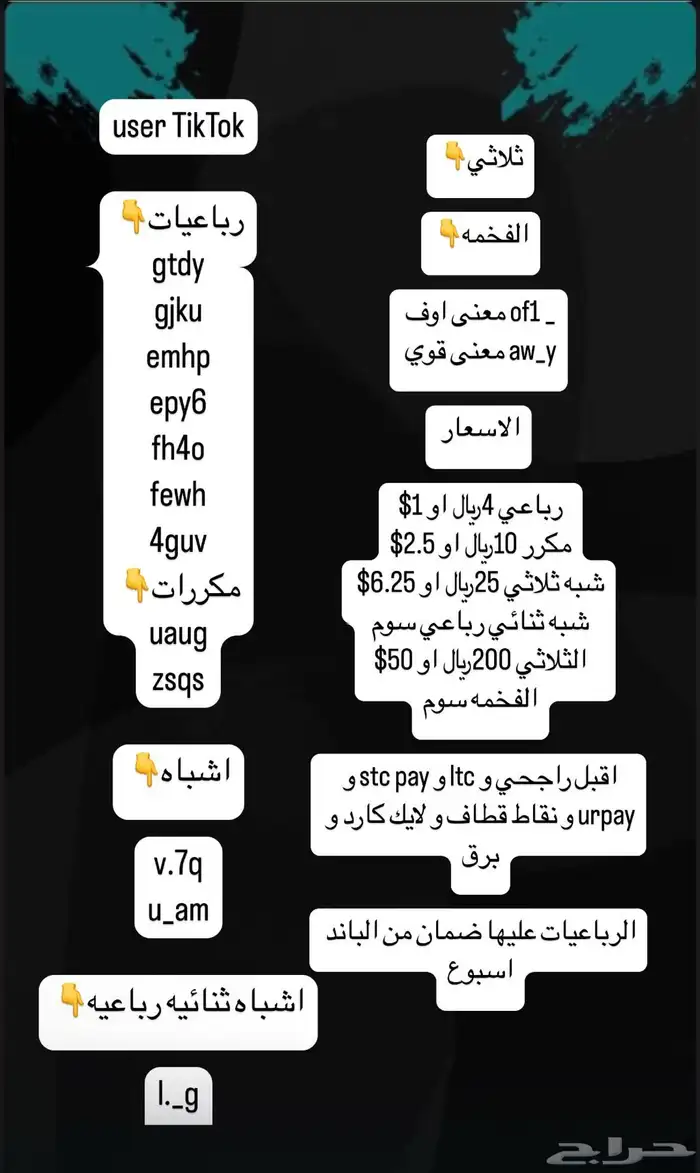 يوزرات تيك توك للبيع 0