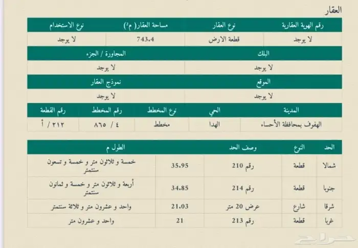 ارض للبيع حي الهدا أ - الهفوف 0
