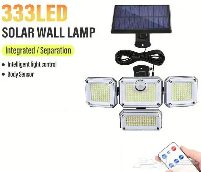 مصباح حائط طاقة شمسية LED 333 مقاوم للماء بمستشعر حركة 0