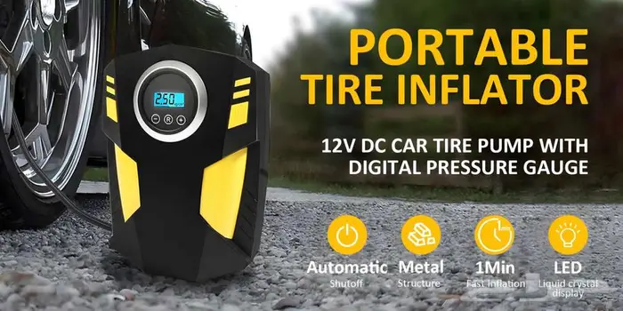 منفاخ إطارات السيارة الرقمي مع توقف تلقائي وإضاءة LED 8