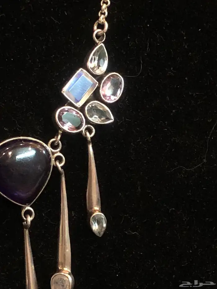 عقد قلادة فضة  استرليني بمجموعة مختلفة من الأحجار الكريمة 13