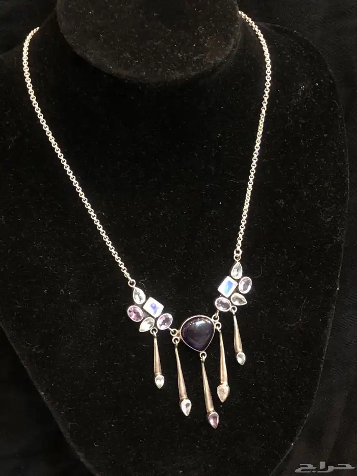 عقد قلادة فضة  استرليني بمجموعة مختلفة من الأحجار الكريمة 6