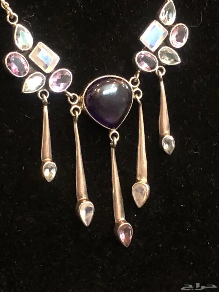 عقد قلادة فضة  استرليني بمجموعة مختلفة من الأحجار الكريمة 12