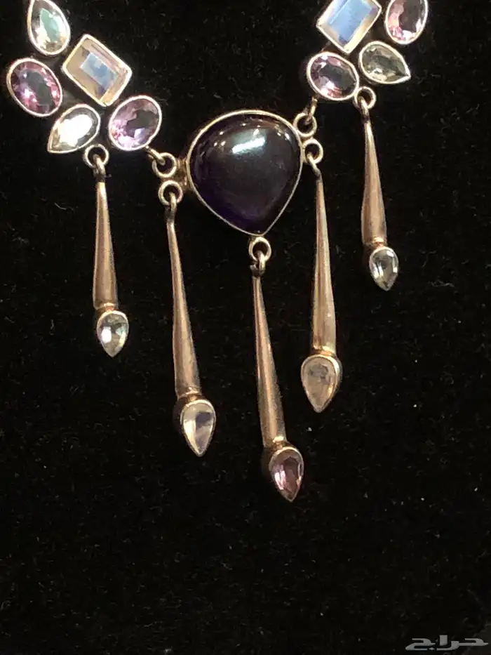 عقد قلادة فضة  استرليني بمجموعة مختلفة من الأحجار الكريمة 11