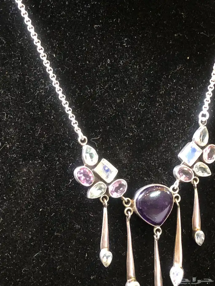 عقد قلادة فضة  استرليني بمجموعة مختلفة من الأحجار الكريمة 10