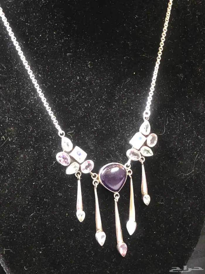 عقد قلادة فضة  استرليني بمجموعة مختلفة من الأحجار الكريمة 8