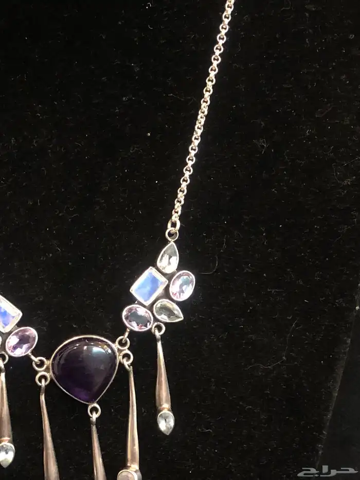 عقد قلادة فضة  استرليني بمجموعة مختلفة من الأحجار الكريمة 3